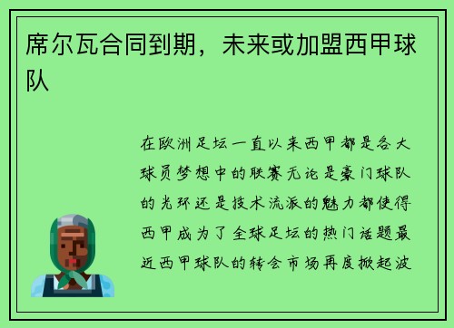 席尔瓦合同到期，未来或加盟西甲球队
