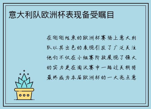 意大利队欧洲杯表现备受瞩目